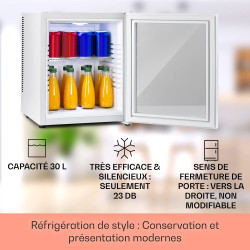 Klarstein Mini Frigo de Chambre 32L pour Snacks et Boissons, Petit Réfrigérateur Silencieux avec Étagères Réglables, 12-18°C