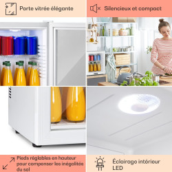Klarstein Mini Frigo de Chambre 32L pour Snacks et Boissons, Petit Réfrigérateur Silencieux avec Étagères Réglables, 12-18°C