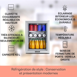 Klarstein Mini Frigo de Chambre de 42L pour Snacks et Boissons, Petit Frigo Top Silencieux, Mini Bar, Petit Réfrigérateur Campin
