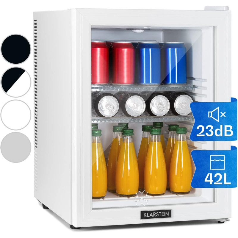 Klarstein Mini Frigo de Chambre 42L pour Snacks et Boissons, Petit Réfrigérateur Silencieux avec Étagères Réglables, 12-18°C