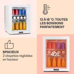 Klarstein Mini Frigo de Chambre 42L pour Snacks et Boissons, Petit Réfrigérateur Silencieux avec Étagères Réglables, 12-18°C