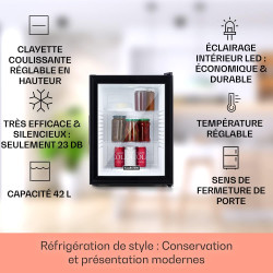 Klarstein Mini Frigo de Chambre de 42L pour Snacks et Boissons, Top Silencieux, Petit Bar, Camping, Cosmetique, Refrigerateur av