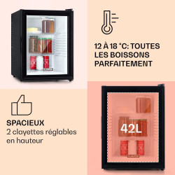 Klarstein Mini Frigo de Chambre de 42L pour Snacks et Boissons, Top Silencieux, Petit Bar, Camping, Cosmetique, Refrigerateur av