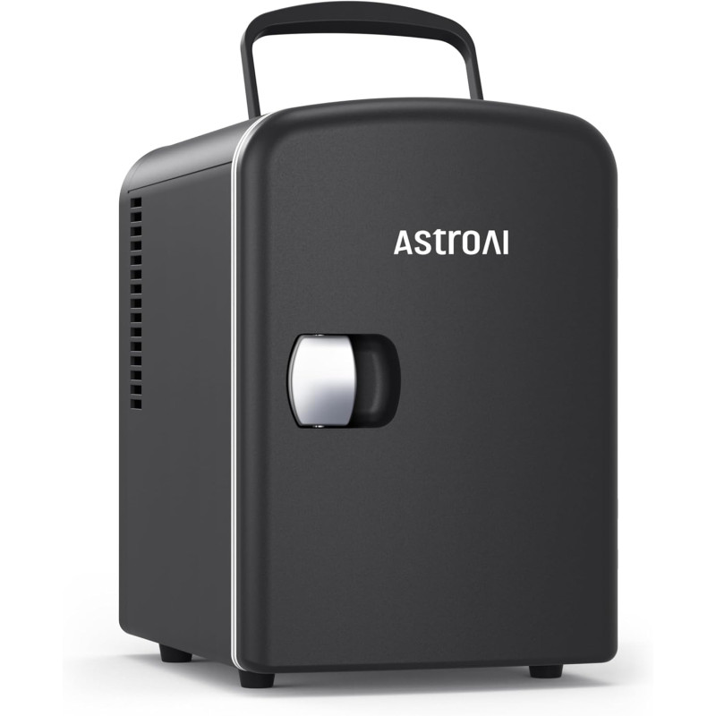 AstroAI Mini Frigo de Chambre, 4 litres / 6 Canettes 330ml, 12V/220V, Petit Frigo Cosmetique, Mini Réfrigérateur Voiture Portabl