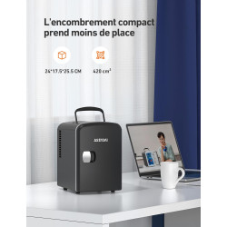 AstroAI Mini Frigo de Chambre, 4 litres / 6 Canettes 330ml, 12V/220V, Petit Frigo Cosmetique, Mini Réfrigérateur Voiture Portabl