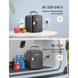 AstroAI Mini Frigo de Chambre, 4 litres / 6 Canettes 330ml, 12V/220V, Petit Frigo Cosmetique, Mini Réfrigérateur Voiture Portabl