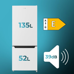 Cecotec réfrigérateur de deux portes bolero coolmarket combi 205 df blanc e. réfrigérateur blanc, 117l, 169 cm de haut, dégivrag