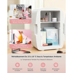 Upstreman 6L Mini Frigo Cosmetique, Mini Frigo Chambre avec Miroir, Éclairage LED 3 Intensités, 35 dB Silencieux et Portable pou