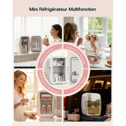 Upstreman 6L Mini Frigo Cosmetique, Mini Frigo Chambre avec Miroir, Éclairage LED 3 Intensités, 35 dB Silencieux et Portable pou