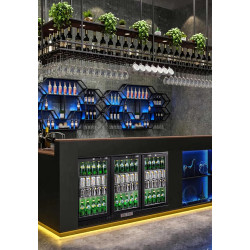 METRO Professional Arrière bar 3 portes GBC3003, aluminium/verre, 135 x 53 x 86,5 cm, 308 L, froid ventilé, 160 W, avec serrure,
