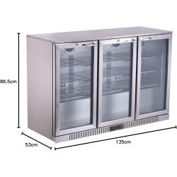 METRO Professional Arrière bar 3 portes GBC 3003S, inox/aluminium/verre, 135 x 53 x 86,5 cm, 308 L, froid ventilé, 160 W, avec s