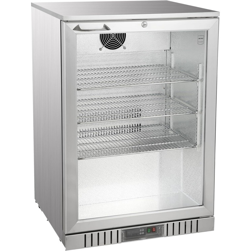 METRO Professional Mini Bar/Réfrigérateur à Boissons Sous Comptoir GBC3001S avec Porte Vitrée, Inox/Verre, 60x53x86,5 cm, Refroi
