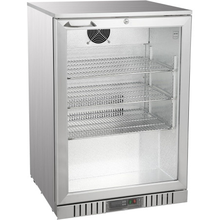 METRO Professional Mini Bar/Réfrigérateur à Boissons Sous Comptoir GBC3001S avec Porte Vitrée, Inox/Verre, 60x53x86,5 cm, Refroi