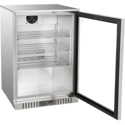 METRO Professional Mini Bar/Réfrigérateur à Boissons Sous Comptoir GBC3001S avec Porte Vitrée, Inox/Verre, 60x53x86,5 cm, Refroi