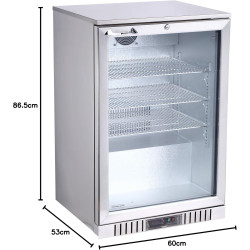 METRO Professional Mini Bar/Réfrigérateur à Boissons Sous Comptoir GBC3001S avec Porte Vitrée, Inox/Verre, 60x53x86,5 cm, Refroi