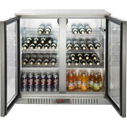 METRO Professional Arrière Bar GBC3002S, Inox/Verre, 90 x 53 x 86,5 cm, 198 L, 160 W, Froid Ventilé, avec Serrure, Argenté