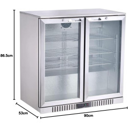 METRO Professional Arrière Bar GBC3002S, Inox/Verre, 90 x 53 x 86,5 cm, 198 L, 160 W, Froid Ventilé, avec Serrure, Argenté