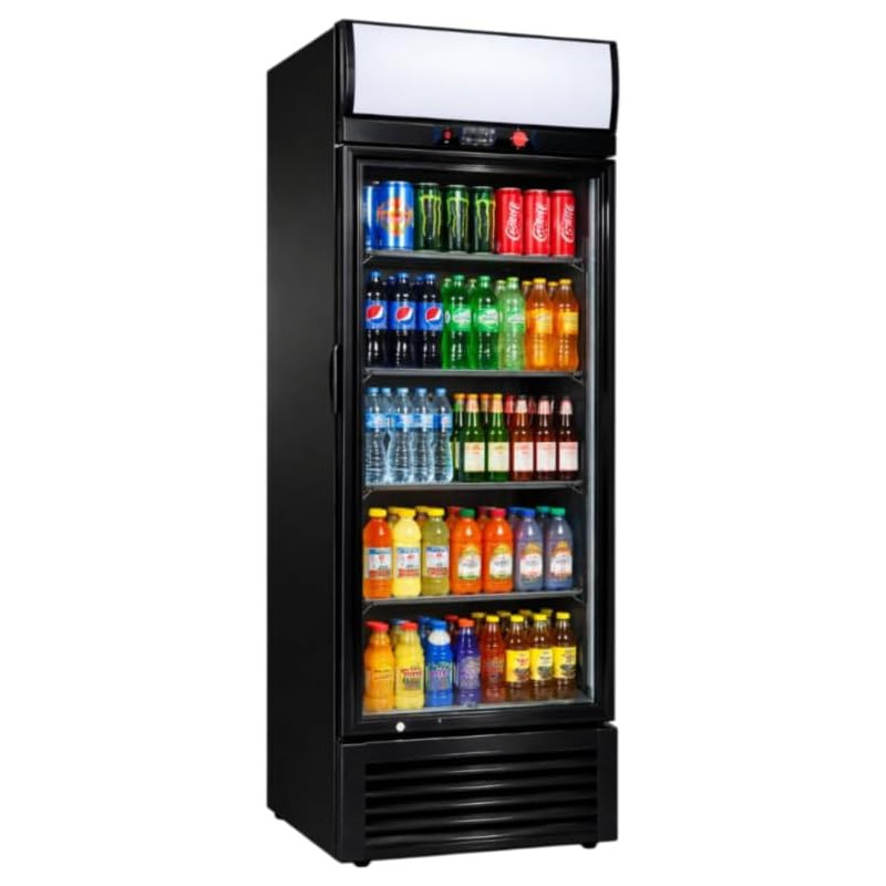 Générique Armoire à Boissons Réfrigérée 350L 1 Porte avec Canopy Lumineux - Noir ou Blanc - +2/+8°C - Vitrine LED