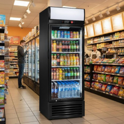 Générique Armoire à Boissons Réfrigérée 350L 1 Porte avec Canopy Lumineux - Noir ou Blanc - +2/+8°C - Vitrine LED