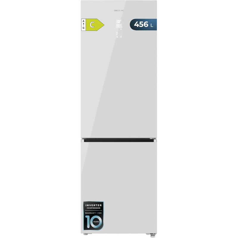 Cecotec réfrigérateur combi 456l total no frost bolero coolmarket combi 456 blanc glass c, hauteur 201 cm et 59,5 cm largeur, ma