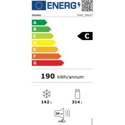 Cecotec réfrigérateur combi 456l total no frost bolero coolmarket combi 456 blanc glass c, hauteur 201 cm et 59,5 cm largeur, ma