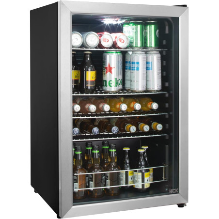 HCK 115L Réfrigérateur à boissons en pose libre avec porte en verre double vitrage, température réglable de 0 à 10 ℃, 4 étagères