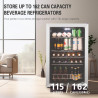 HCK 115L Réfrigérateur à boissons en pose libre avec porte en verre double vitrage, température réglable de 0 à 10 ℃, 4 étagères