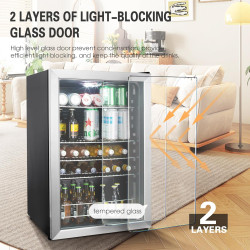HCK 115L Réfrigérateur à boissons en pose libre avec porte en verre double vitrage, température réglable de 0 à 10 ℃, 4 étagères