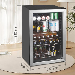 HCK 115L Réfrigérateur à boissons en pose libre avec porte en verre double vitrage, température réglable de 0 à 10 ℃, 4 étagères