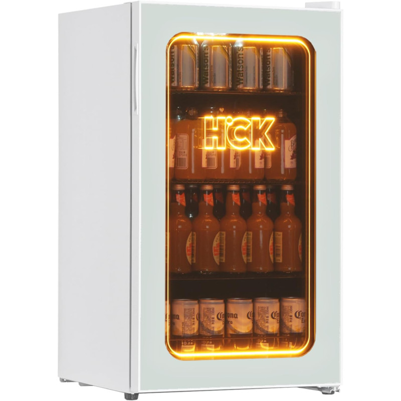 Hck réfrigérateur pour boissons de 98 l, mini réfrigérateur avec éclairage orange 3d et porte en verre, réfrigérateur compact de