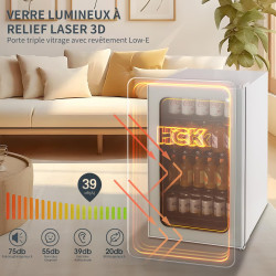 Hck réfrigérateur pour boissons de 98 l, mini réfrigérateur avec éclairage orange 3d et porte en verre, réfrigérateur compact de