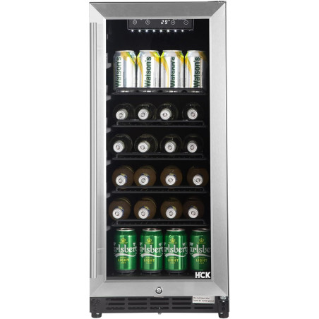 HCK Réfrigérateur 90L Sous-Plan avec Porte en Verre Triple et Fermeture Automatique, Plage de Température de 0℃ à 22℃, Régulateu
