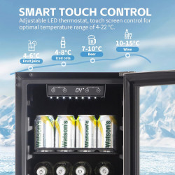 HCK Réfrigérateur 90L Sous-Plan avec Porte en Verre Triple et Fermeture Automatique, Plage de Température de 0℃ à 22℃, Régulateu