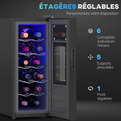 HOMCOM Cave à vin 12 bouteilles 30L réfrigérateur à vin thermoélectrique double et silencieux - porte en verre, éclairage LED, é