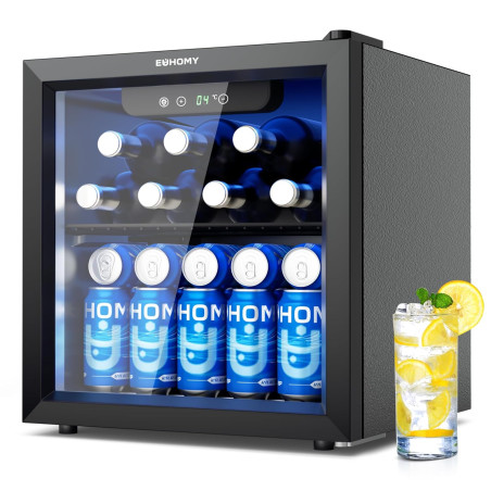 EUHOMY Réfrigérateur à Boissons Avec Porte Vitrée, Mini Frigo Pour 55 Canettes, Cave a Vin Design Autonome Avec Led, 36 L, Silen