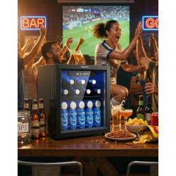 EUHOMY Réfrigérateur à Boissons Avec Porte Vitrée, Mini Frigo Pour 55 Canettes, Cave a Vin Design Autonome Avec Led, 36 L, Silen