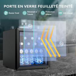 EUHOMY Réfrigérateur à Boissons Avec Porte Vitrée, Mini Frigo Pour 55 Canettes, Cave a Vin Design Autonome Avec Led, 36 L, Silen