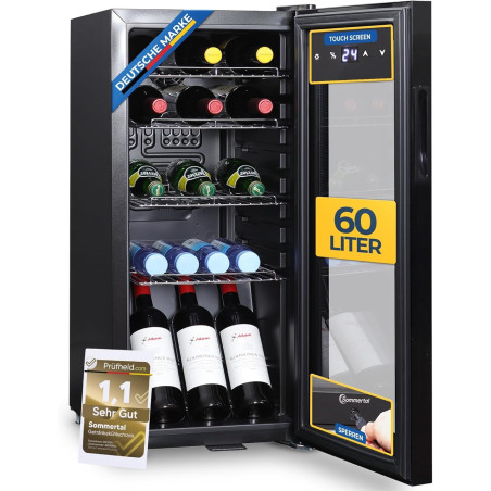 Sommertal Réfrigérateur GK60 – Réfrigérateur silencieux pour boissons avec LED, écran tactile et cadenas, petit réfrigérateur po