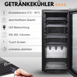 Sommertal Réfrigérateur GK60 – Réfrigérateur silencieux pour boissons avec LED, écran tactile et cadenas, petit réfrigérateur po