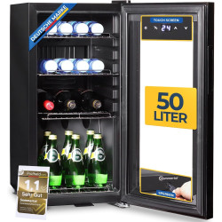 Sommertal Réfrigérateur avec porte en verre GK50 - Réfrigérateur silencieux avec LED, écran tactile et serrure, petit réfrigérat