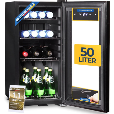 Sommertal Réfrigérateur avec porte en verre GK50 - Réfrigérateur silencieux avec LED, écran tactile et serrure, petit réfrigérat