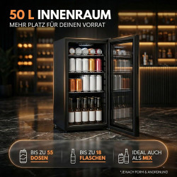 Sommertal Réfrigérateur avec porte en verre GK50 - Réfrigérateur silencieux avec LED, écran tactile et serrure, petit réfrigérat