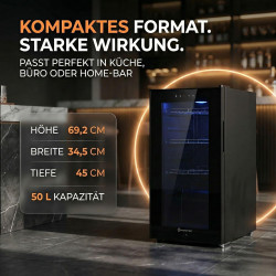 Sommertal Réfrigérateur avec porte en verre GK50 - Réfrigérateur silencieux avec LED, écran tactile et serrure, petit réfrigérat
