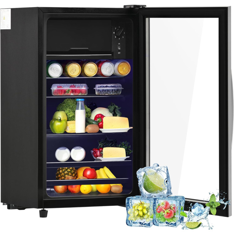 Merax Mini réfrigérateur de 76 l, autonome, avec réfrigérateur de 70 l + congélateur de 6 l, étagères réglables, lumière LED, su