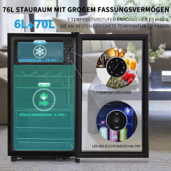 Merax Mini réfrigérateur de 76 l, autonome, avec réfrigérateur de 70 l + congélateur de 6 l, étagères réglables, lumière LED, su