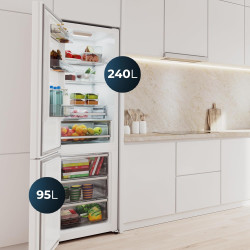Cecotec réfrigérateur combi 335l no frost bolero coolmarket combi 335 blanc glass e. hauteur 195,3cm et 59,5cm largeur, compress