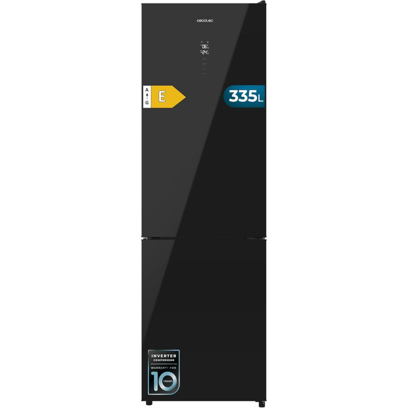 Cecotec réfrigérateur combi 335l no frost bolero coolmarket combi 335 noir glass e. hauteur 195,3cm et 59,5cm largeur, compresse