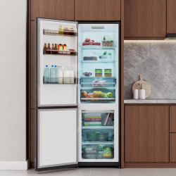 Cecotec réfrigérateur combi 335l no frost bolero coolmarket combi 335 noir glass e. hauteur 195,3cm et 59,5cm largeur, compresse
