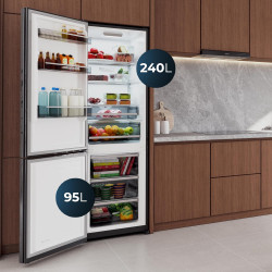 Cecotec réfrigérateur combi 335l no frost bolero coolmarket combi 335 noir glass e. hauteur 195,3cm et 59,5cm largeur, compresse