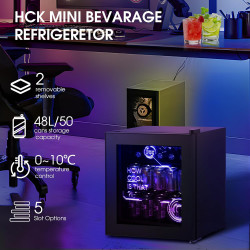 HCK Mini Frigo, Réfrigérateur Pour Boissons Avec éclairage Moderne Cyberpunk, 48L Petit Frigo Silencieux de 0-15°C, Mini Bar Int